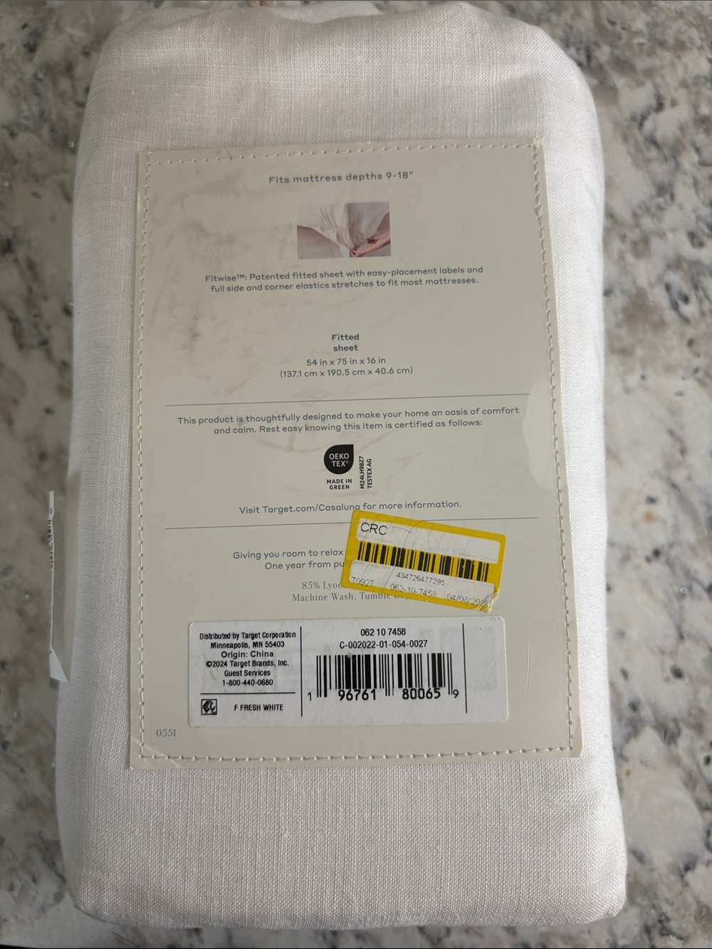Casaluna Full Size Linen Blend Fitted Sheet - White ( Fresh White ) - Picture 2 of 4